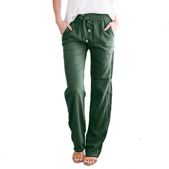 Gubotare Pants for Women Casual Drawstring Elastic High Waist Straight Leg Pants Loose Comfy Trousers with Pockets (Green,XL)