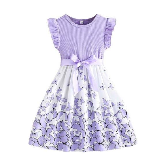 Gubotare Party Dress for Girls Dress for Girls Cute Girls Ruffle Sleeve Princess Party Outfit Clothes (Purple,Size 8-9 Years)