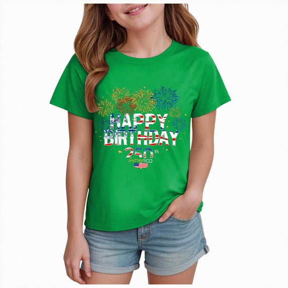 Gubotare Patriotic Shirts for Youth Girl 250 Year American Anniversary Shirt Girls USA 1776-2026 T Shirt Patriotic 250 Years Short Sleeve Tee Size 7-8 (Green,7-8 Years)