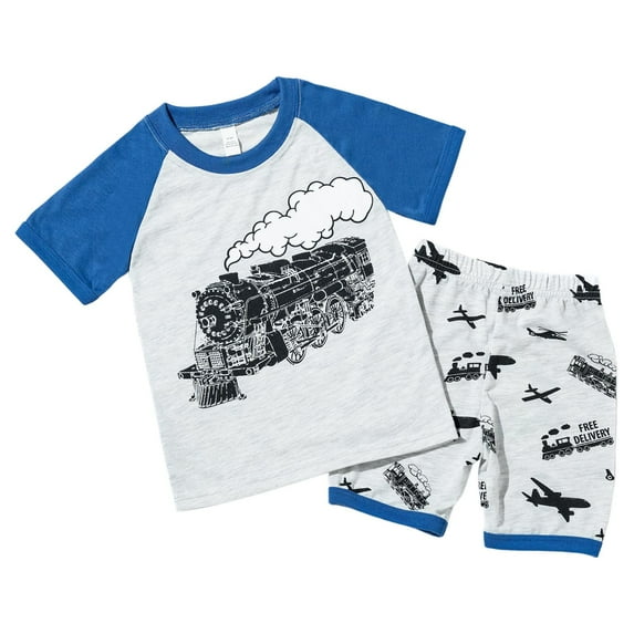 Gubotare Pjs for Boys Pajamas for Boys, 2 Piece Suit Toddler Pajamas for Kids, Short Sleeve Top & Shorts Size 4-5T (Silver,4-5 Years)