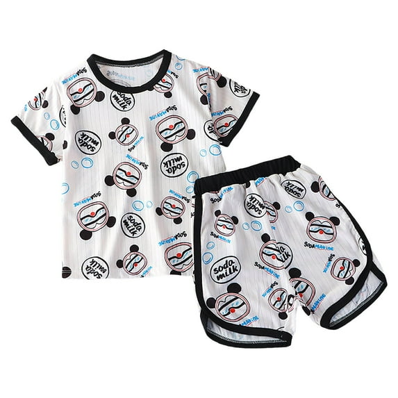 Gubotare Pjs for Toddler Girls Girls'Pajama Set - 2 Piece Short Sleeve Button Down Sleep Shirt and Pajama Shorts (Black,Size 3-4 Years)