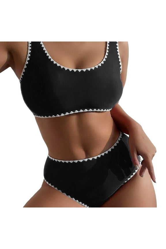Plus Size Bikini Women's Triangle Bikini String Bikini Set Two Piece Swimsuit Bathing Suits (Black,L)