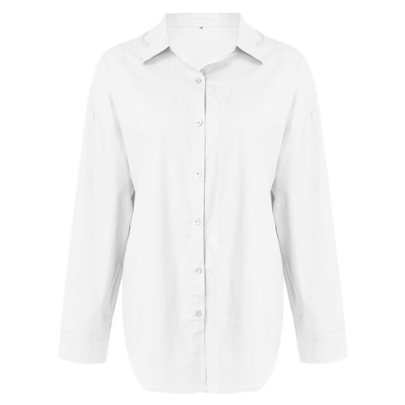 Gubotare Plus Size Blouse Women's Classic Fit Long Sleeve Button Down Long Sleeve Shirt (White,XL)