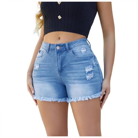 Gubotare Plus Size Jean Shorts for Women Women's Mid-Rise Slim Fit Denim Shorts (Sky Blue,Size S)