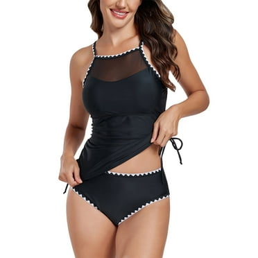 Gubotare Plus Size Swimsuit for Women Tankini Bathing Suits for Women Floral Printed Two Piece Tummy Control Swimsuits Tankini Top with Sporty Boy Shorts (Black,S)