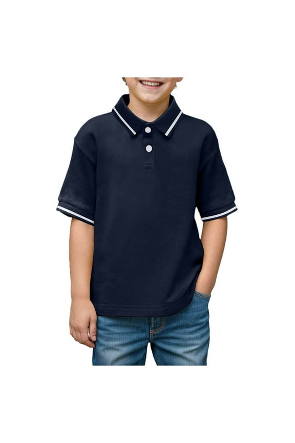 Polo Shirt Boys Boys' Tops Toddler Baby Boys Short Sleeve Polo T-Shirt Cute Cartoon Print Tops Button Baby Boy Clothes Shacket (Navy,Size 5-6 Years)
