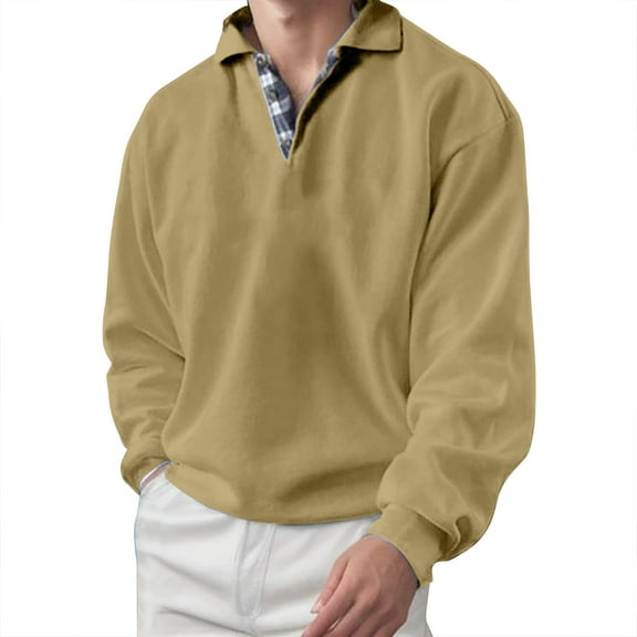 Gubotare Polo T Shirts for Men Polo T Shirts for Men Classic Fit Men's Polo Shirts Long Sleeve Casual Shirts (Khaki,5XL)