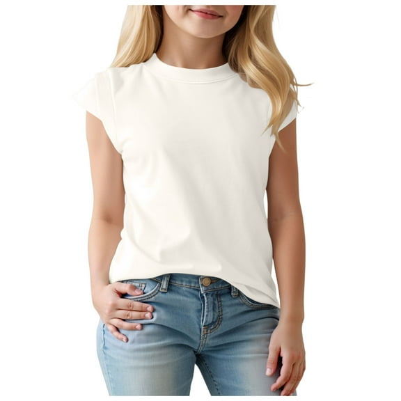 Gubotare Preppy Girls Clothes Girls' Cute Short Sleeve Tops Casual Loose T Shirts Kids' Summer Soft Blouses Size 5T 6T (White,5-6 Years)