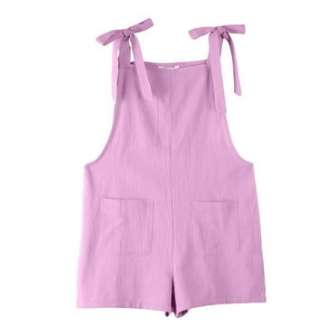 Gubotare Preppy Jumpsuit for Girls Shorts Girls Summer Jumpsuits Tie Back Off Shoulder Sleeveless One Piece Rompers Casual Outfits,Purple 8-9 Years