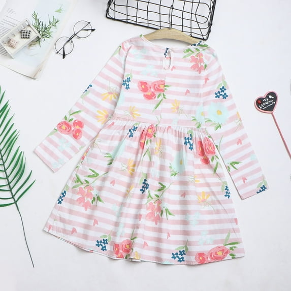 Gubotare Princess Dresses For Girls Girls Dress Long Sleeve Pleated A Line Elastic Waist Swiss Dots Flowy Dresss,Pink 6-7 Years