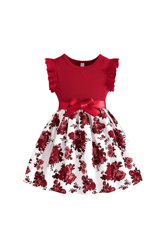 Princess Dresses for Girls Toddler Girls Vintage Party Dress Ruffled Sleeve A-Line Tulle Flower Girl Dresses for Wedding Birthday (,Size 6-7 Years)