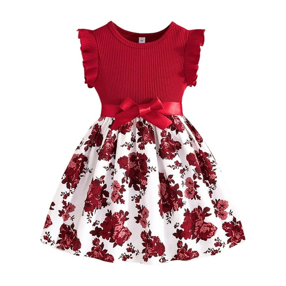 Gubotare Princess Dresses for Girls Toddler Girls Vintage Party Dress Ruffled Sleeve A-Line Tulle Flower Girl Dresses for Wedding Birthday (,Size 6-7 Years)