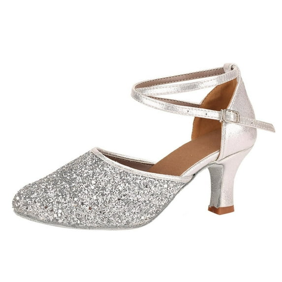 Gubotare Pumps Shoes Women Women's Glitter Rhinestone Slingback Pumps Closed Toe Stiletto Heels Dress Shoes for Work and Party (Silver,8.5)