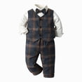 thumbnail image 1 of Gubotare Puremlik Boys' 4-Piece Gentleman Outfits Set with Dress Shirt Bow Tie Vest and Pants for Toddler (Dark Blue, 120), 1 of 4