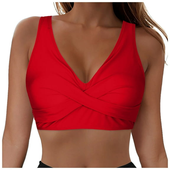 Gubotare Push Up Bikini Top Women Underwire Full Coverage Bikini Top Only Criss Cross Push Up Swim Crop Top Tie Back Bathing Suit(Red,M)