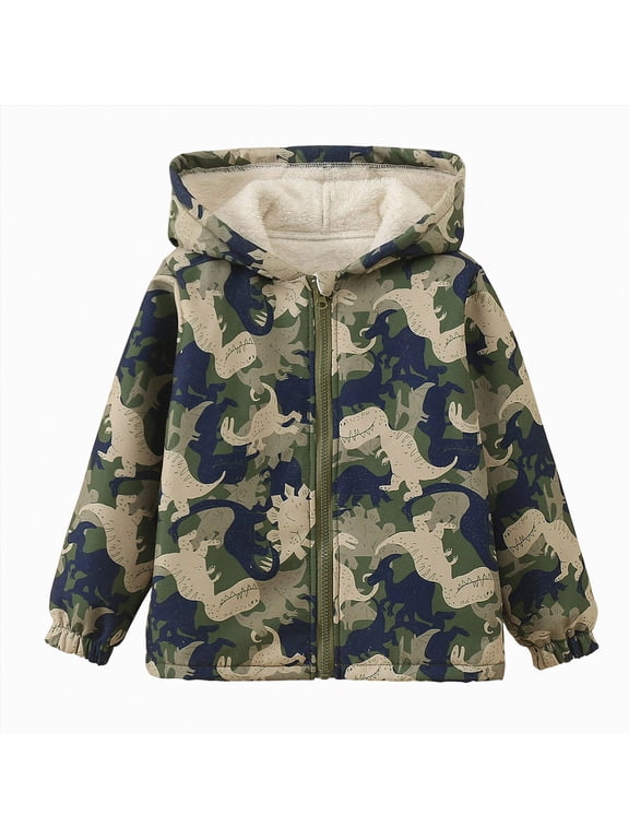 Rain Jacket Toddler Boy Baby Boys Dinosaur Fleece Hooded Zip-Up Jacket Fall Winter 2-11 Years (AG,4-5 Years)