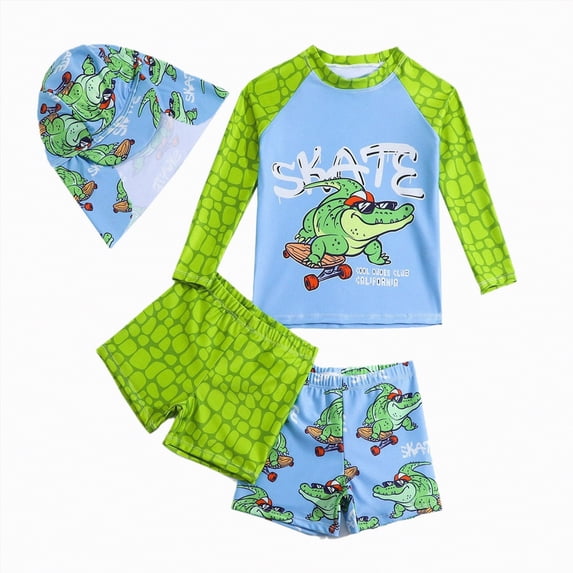 Gubotare Rash Guard for Boys Swim Toddlers and Baby Boys' 3-Piece Rash Guard Swimsuits Kids Long Sleeve Sunsuit Swimwear Sets 5T 6T (Green,5-6 Years)