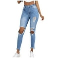 thumbnail image 1 of Gubotare Ripped Jeans Womens Stretchy Women's Ultra Comfort with Flex Motion High Rise Skinny Jean (Light Blue,Size S), 1 of 8