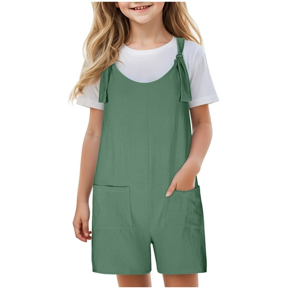 Gubotare Rompers for Girls Shorts Girls Romper Summer Ruffle Sleeveless Wide Leg Jumpsuit Size 11-12T (Green,11-12 Years)