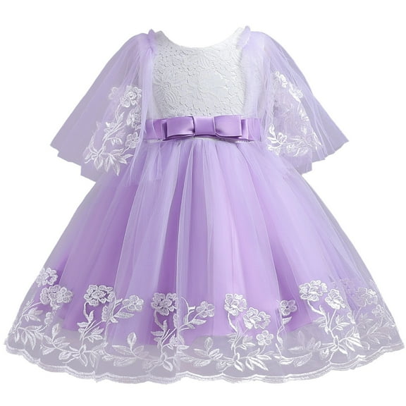 Gubotare Royal Dress for Girls Girls Summer Dress Formal Ruffle Sleeve A Line Casual Elegant Dresses with Belt (Purple,Size 5-6 Years)
