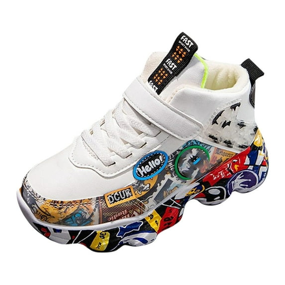 Gubotare Running Shoes for Boys Unisex-Child Leather Lightweight Breathable Knit Athletic Running Sneakers for Kids Shoes for Boys Girls Size 2 (White,Big Kids 2)