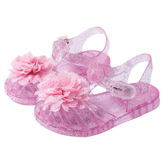 Gubotare Sandals Girls Toddler Girl Floral Jelly Sandals Kids Cute Flower Mary Jane Shoes Party Closed Toe Princess Flat Sandal with Strap (Pink,Size 9)