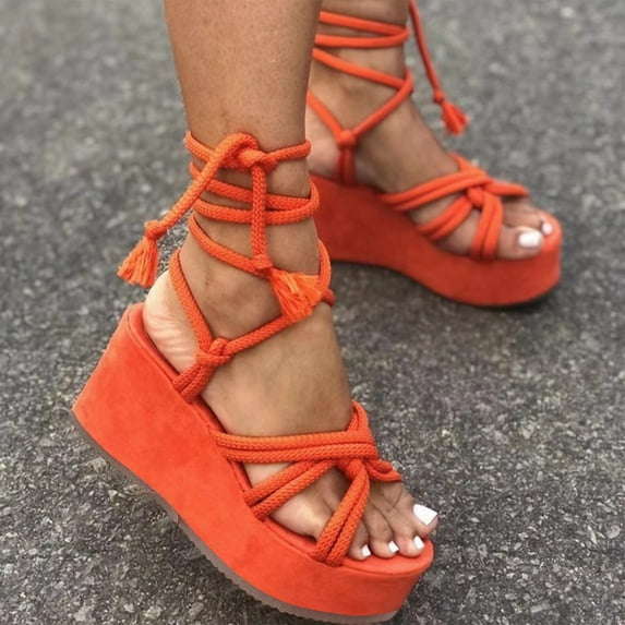 Gubotare Sandals Women Women's T-Strap Beaded Flower Rhinestone Flat Sandals Dress Beach Shoes,Orange