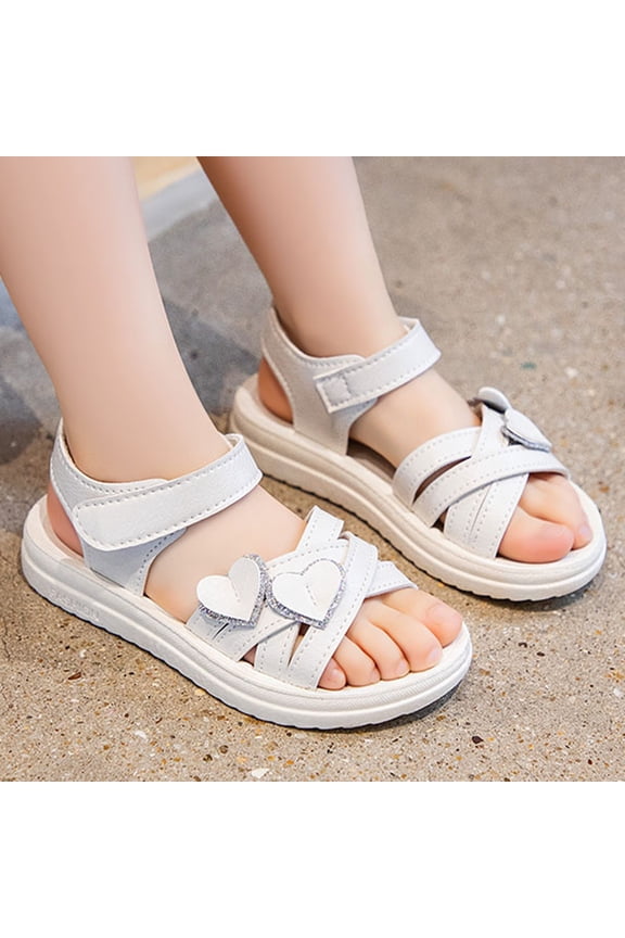 Sandals for Baby Girl Dressy Girls Sandals Rubber Sole Outdoor First Walker Toddler Girls Boys Summer Shoes (White,2)