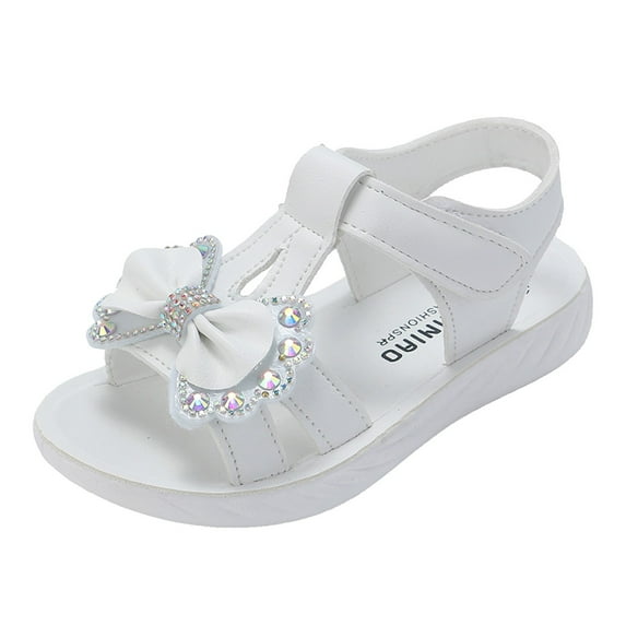 Gubotare Sandals for Girls Girls Sandals Open-Toe Flats Sandals Flower Shoes for School Party Sizes 2.5 (White,Big Kids 2.5)