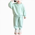 thumbnail image 1 of Gubotare School Girl Outfit Girls' Top & Pants Set Straight Leg Pants Solid Long Sleeve Crew Neck Sports & Active Wear 7T 8T (Green,7-8 Years), 1 of 5