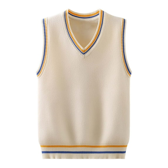 Gubotare School Uniform Sweaters for Girls Boy's V Neck Print Knitted Vintage Sweater Vest Casual Sleeveless Pullovers Size 7-9 (White,7-9 Years)