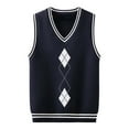 thumbnail image 1 of Gubotare School Uniform for Boys Boys Girls V Neck Cable Knit Sweater Vest Striped Trim School Uniform Vests Size 13-15 (Navy,13-15 Years), 1 of 4