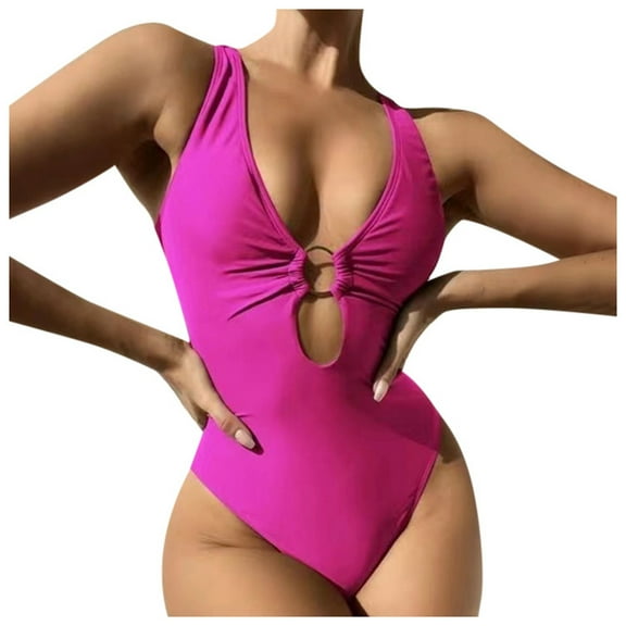 Gubotare Sexy Swimsuits for Women Women's One Piece Swimsuit Tummy Control V Neck Bathing Suits (Hot Pink,M)