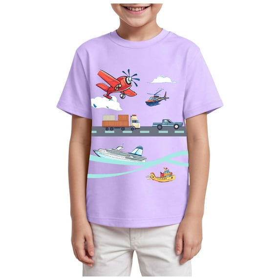 Gubotare Shirt for Boys Shirts Summer Toddler Boys Girls Short Sleeve Cartoon Prints Casual Tops for Kids Clothes Boys Size 9-10 Years (Purple,9-10 Years)