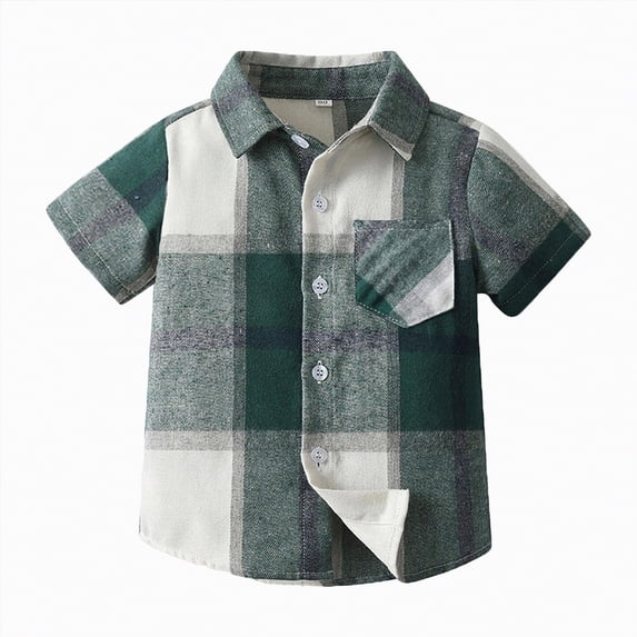 Gubotare Shirt Boys Toddler Boys Shirts Plaid Short Sleeve Lapel Button Down Shirt Tops Summer Loose Single Shirts Comfort Child Clothing Tops Size 7-8 (Green,7-8 Years)