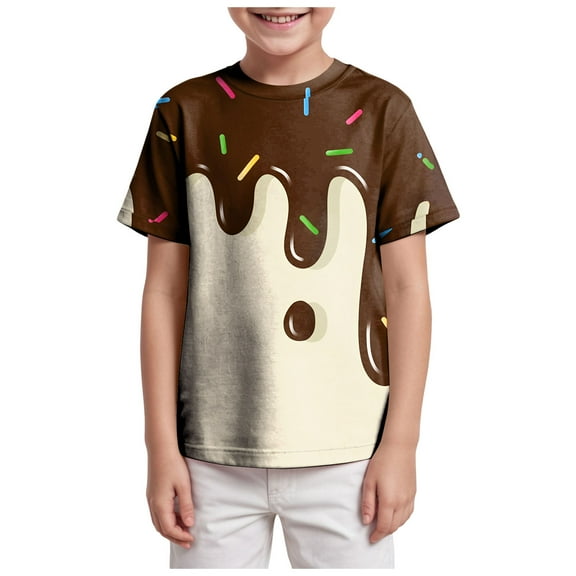 Gubotare Shirt for Boys Toddler Baby Boys Short Sleeve Ice Cream T-Shirt Top Funny Letters Print Cotton Tee Size 8-9 Years (Beige,8-9 Years)