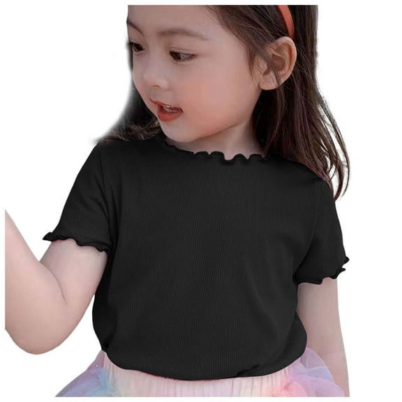 Gubotare Shirt for Girls Girls' T Shirt Kids' Casual Tops Short Sleeve Loose Soft Blouse Size 5T 6T (Black,5-6 Years)