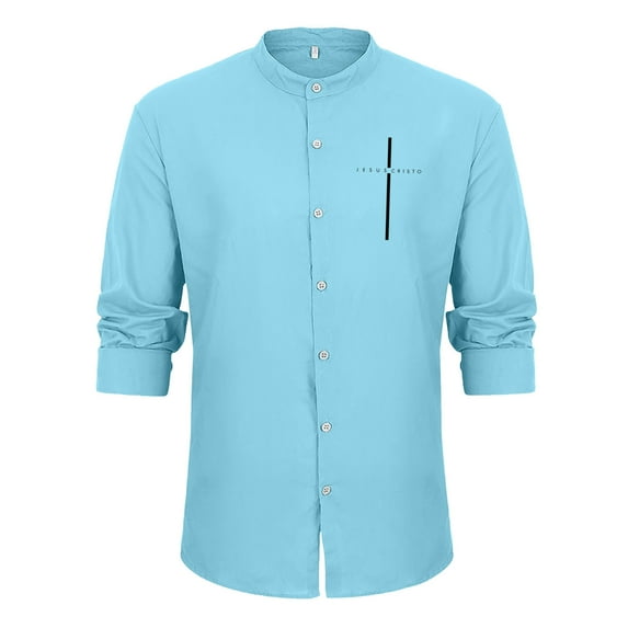 Gubotare Shirts For Men Men's Solid Oxford Shirt Long Sleeve Button Down Shirts with Pocket,Light Blue XL