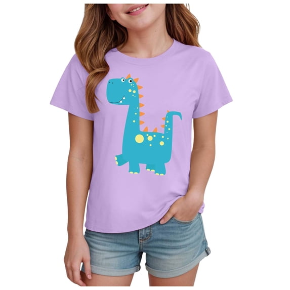 Gubotare Shirts for Girls Cute Girls Casual Short Sleeve T Shirt Cute Print Summer Blouse for Girls (Light Purple,Size 7-8 Years)