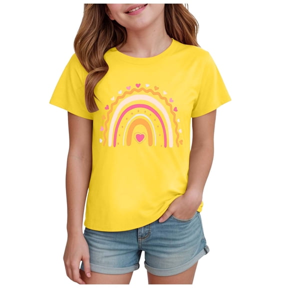 Gubotare Shirts for Girls Cute Girls' Casual Short Sleeve T Shirts Casual Summer Tee Blouse Kids' Loose Tops (Yellow,Size 11-12 Years)