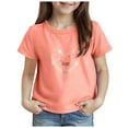 thumbnail image 1 of Gubotare Shirts for Girls Short Sleeve Girls' Shirts Cute Summer Tops Trendy Short Sleeve Blouses Crew Neck Tees (Orange,Size 6-7 Years), 1 of 5