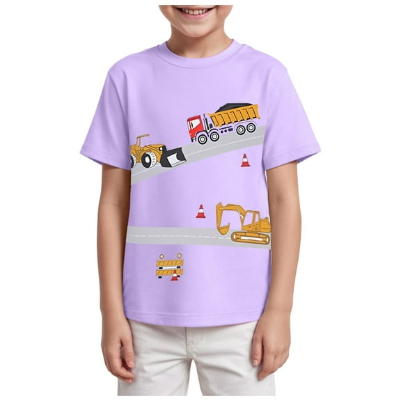 Gubotare Shirts for Kids Boys T-Shirts Summer Graphic Short Sleeve Tees Kids Casual Tops Car Sizes 5-6T (Light Purple,5-6 Years)