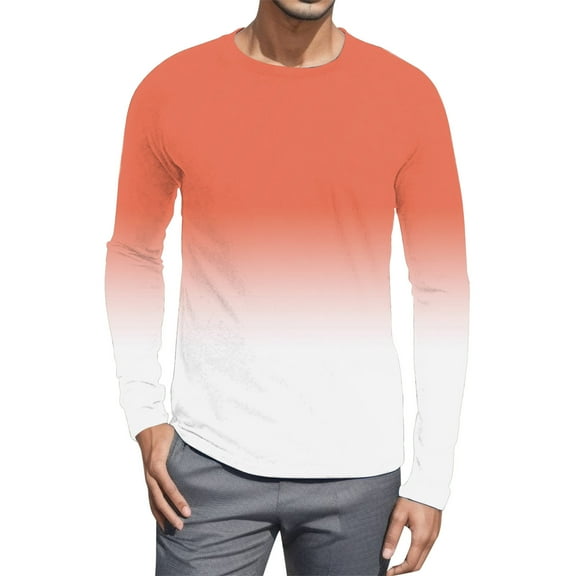 Gubotare Shirts for Men Men's Long Sleeve T-Shirt Classic Crewneck Tee (Orange,M)