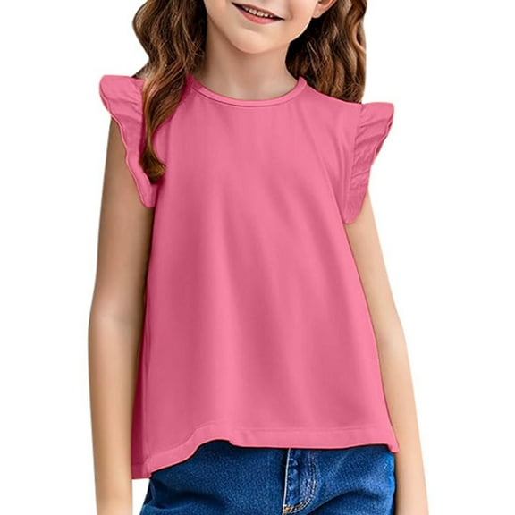 Gubotare Shirts for Teen Girls Girls' T Shirt Short Sleeve Basic Tee Shirt Casual Daily T Shirts Tee Size 4T 5T (Hot Pink,4-5 Years)