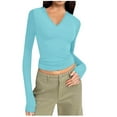 thumbnail image 1 of Gubotare Shirts for Women 3/4 Sleeve V Neck Rib Knit Slim Basic Tees Tops 2025 Fall Casual Tshirts Going Out Workout Outfits (Blue,XL), 1 of 5