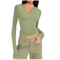 thumbnail image 1 of Gubotare Shirts for Women 3/4 Sleeve V Neck Rib Knit Slim Basic Tees Tops 2025 Fall Casual Tshirts Going Out Workout Outfits (Green,S), 1 of 5