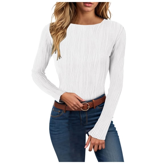 Gubotare Shirts for Women Raglan Long Sleeve Crewneck Ribbed Knit Slim Fitted Basic Tee Tshirts Casual Trendy Going Out Tops (White,S)