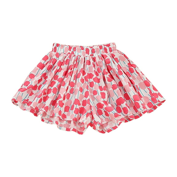 Gubotare Short for Girls Girl's Cute Print Ruffle Shorts Layered Bow Wide Leg Y2K Bloomers (Pink,Size 2-3 Years)