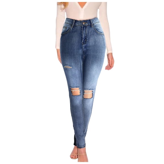 Gubotare Skinny Jeans Women Petite Lifting Jeans for Women,Women's Skinny High Waisted Stretch Ripped Distressed Cropped Jeggings for Women (Dark Blue,Size L)