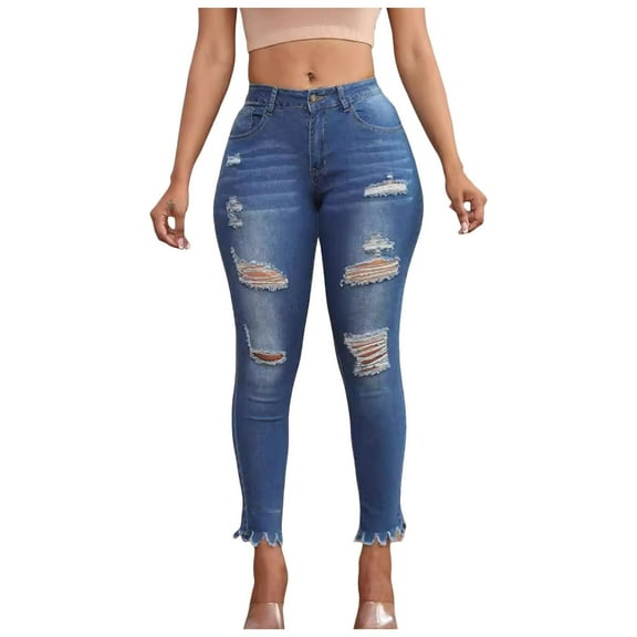 Gubotare Skinny Jeans Women Petite High Waisted White Ripped Jeans for Women Stretch Lifting Distressed Jean Skinny Jeggings (Dark Blue,Size XL)